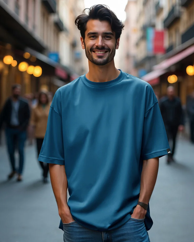 بيواكوف Men's Morrocan Blue Oversized T-shirt